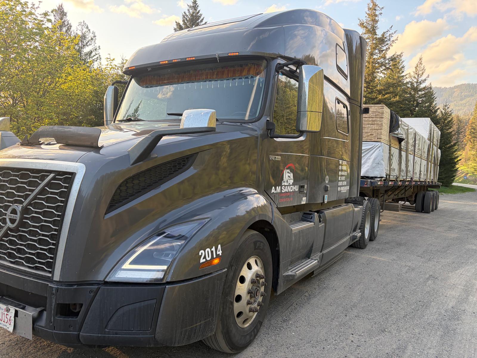 Side view of loaded flatbed